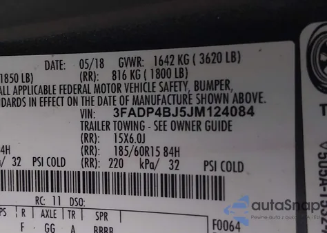 2018 Ford Fiesta Se z USA, uszkodzony, nr VIN 3FADP4BJ5JM124084